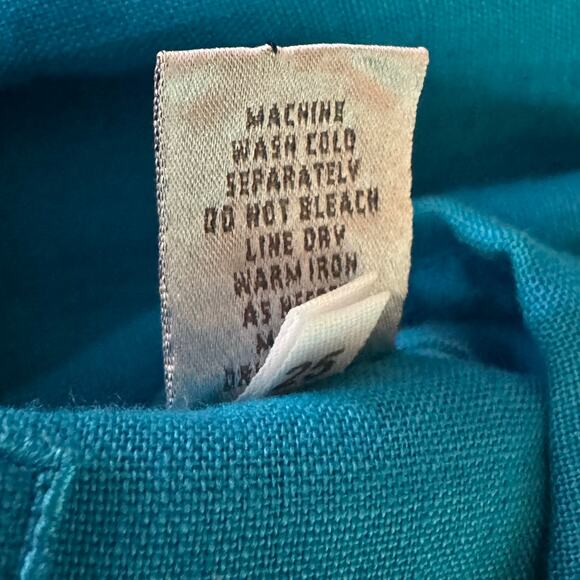 Chico's Size 2 (12-14) Turquoise 100% Linen Button Up Blouse Lino For - Picture 6 of 7